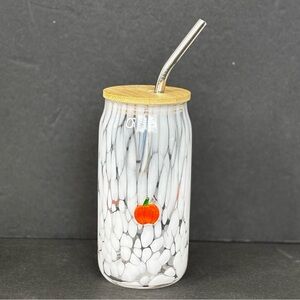 Anthropologie Mystic Confetti Tumbler with Lid Juice Glass Pumpkin Icon New